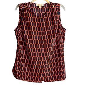 Michael Kors Hidden Button Geometric Sleeveless Blouse Size Medium